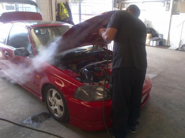 In for an engine steam clean,